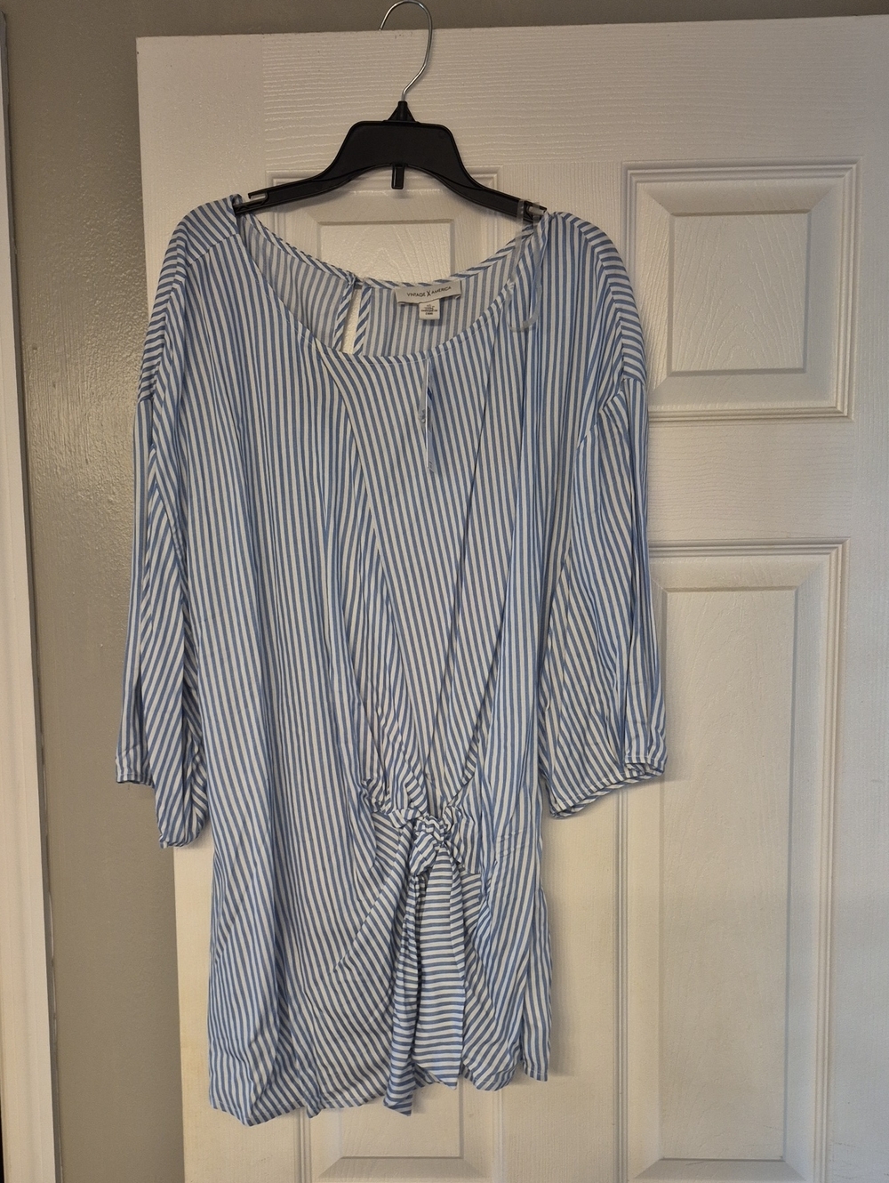 Vintage America Blue and White Striped Tie-Front Blouse